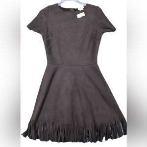 Love Ady Med Faux Suede Fringe Hem Dress NWT Black Boho Gothic Dark Academia Hip